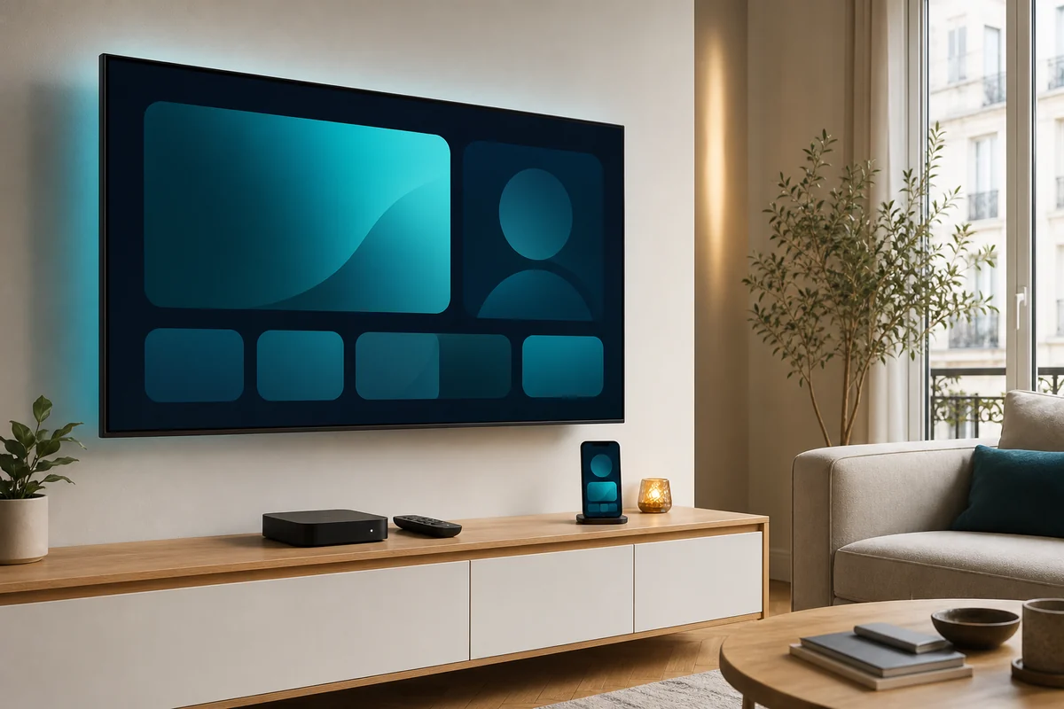 Installation IPTV sur téléviseur dans un salon français